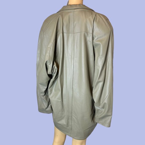 Prégo Unisex Leather Open Jackets Large L Green Collared Padded Shoulders - Picture 3 of 16